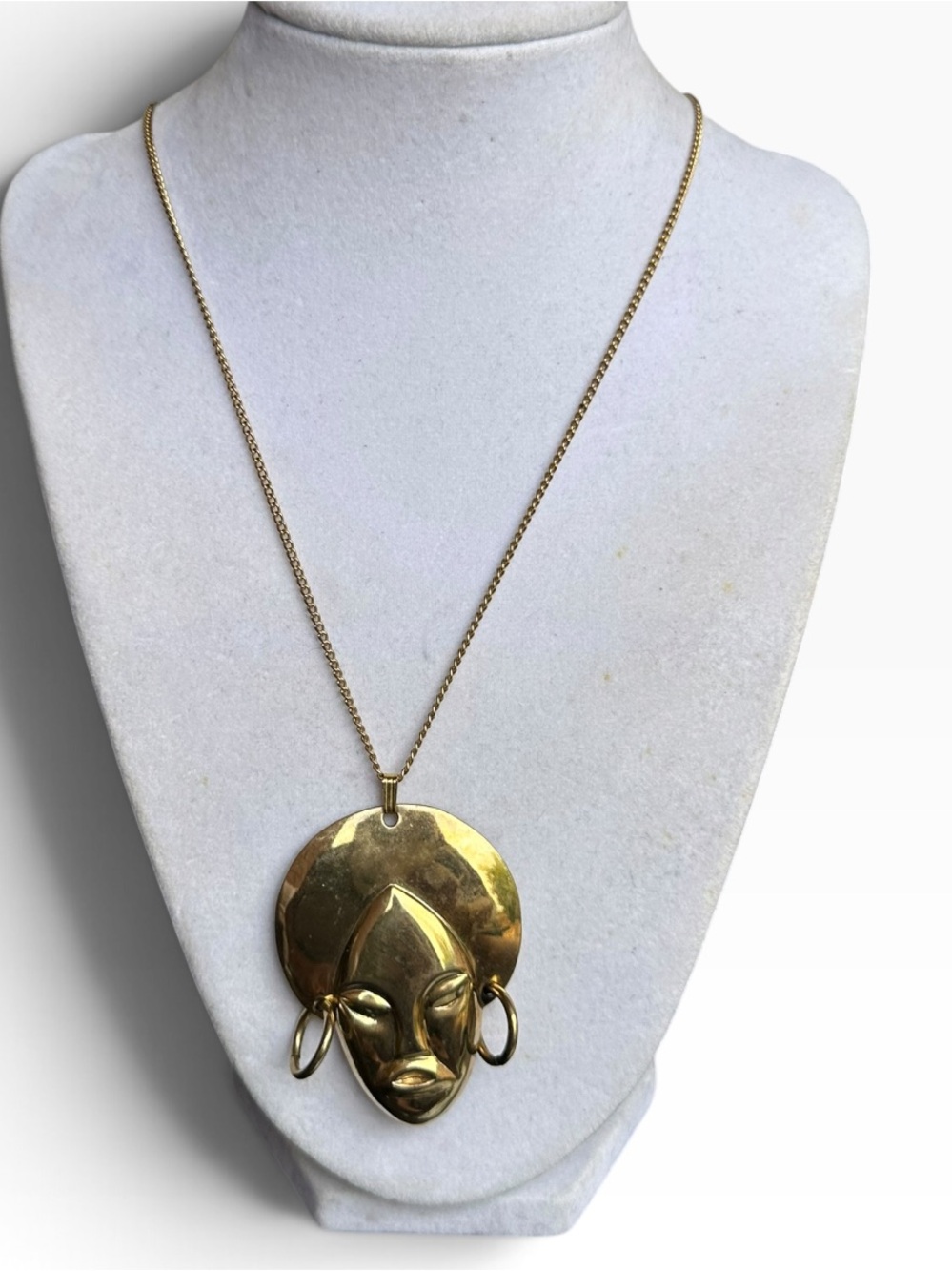 Vintage gold-tone ethnic face mask pendant necklace